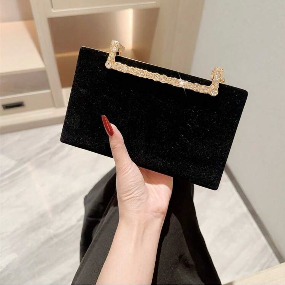 Elegant Black Clutch with Gold Handle - Picture 6 of 6
